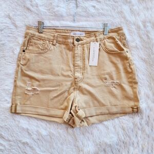 Hustle N Holla Eliza Tan High Rise Denim Shorts